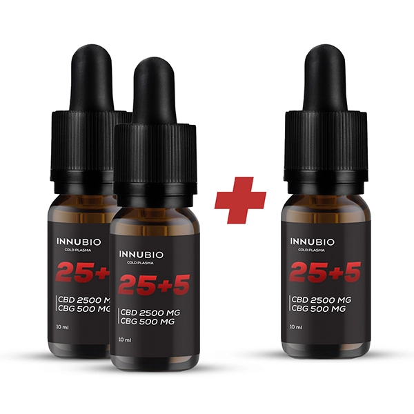 Zestaw promocyjny INNUBIO Olejek konopny 25% CBD + 5% CBG 10 ml 2+1 gratis